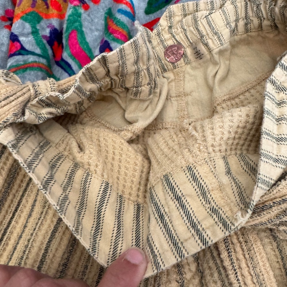 FP One Free People Striped Paperbag Shorts Tan Black Boho Cotton Waffle Small - Picture 13 of 14
